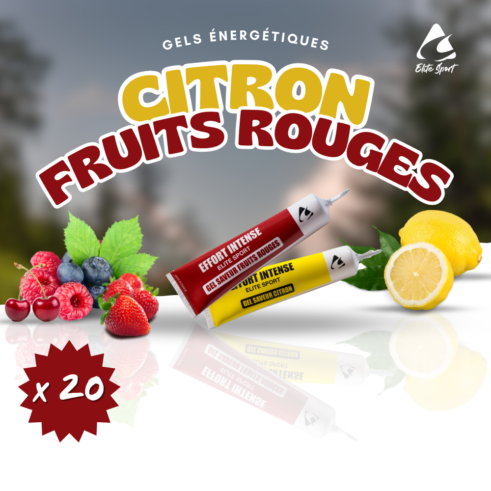 20 Gels énergétiques : Saveur Citron ou Framboise