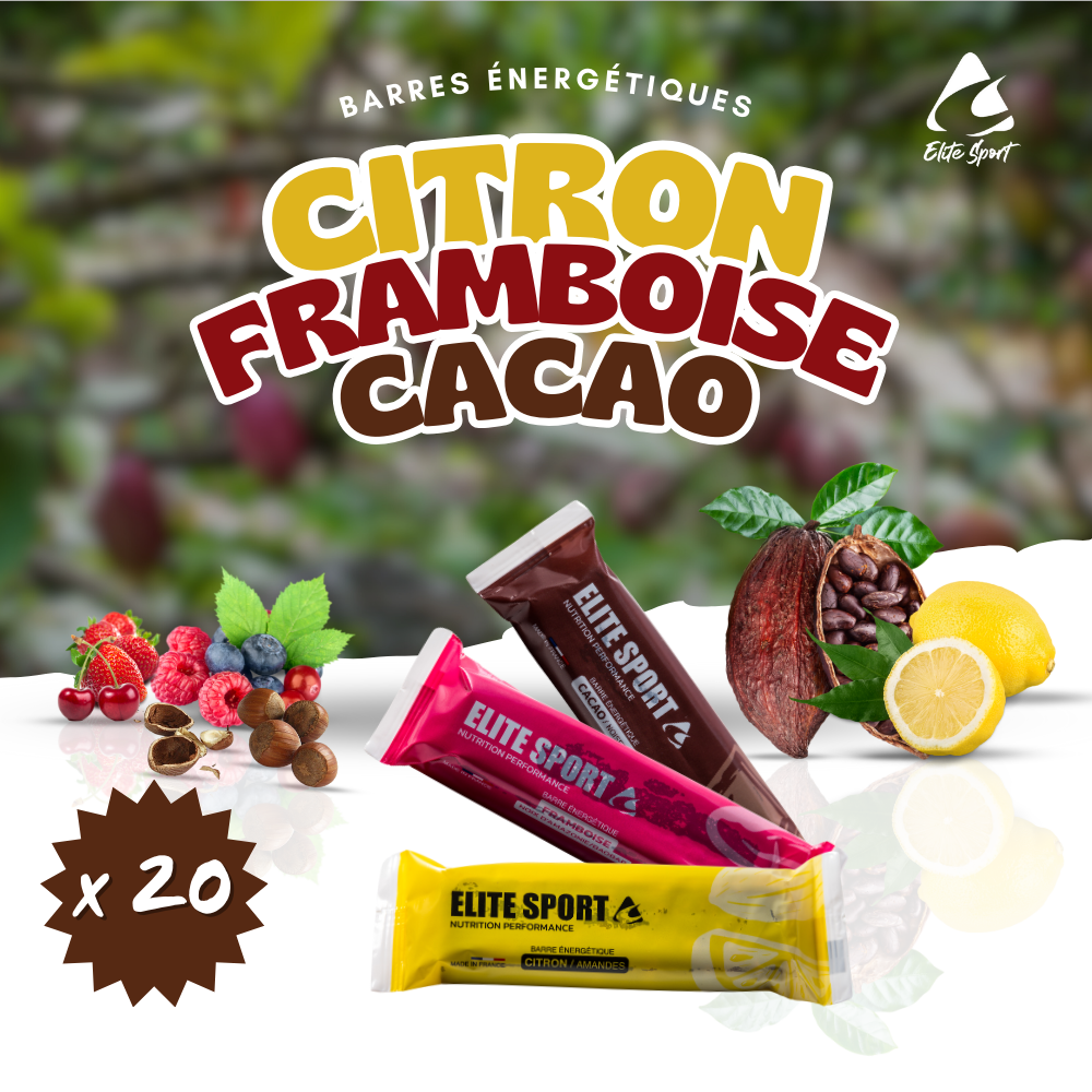 20 Barres Énergétiques Naturelles : Saveur Cacao-Noisette, Citron-Amandes ou Framboise